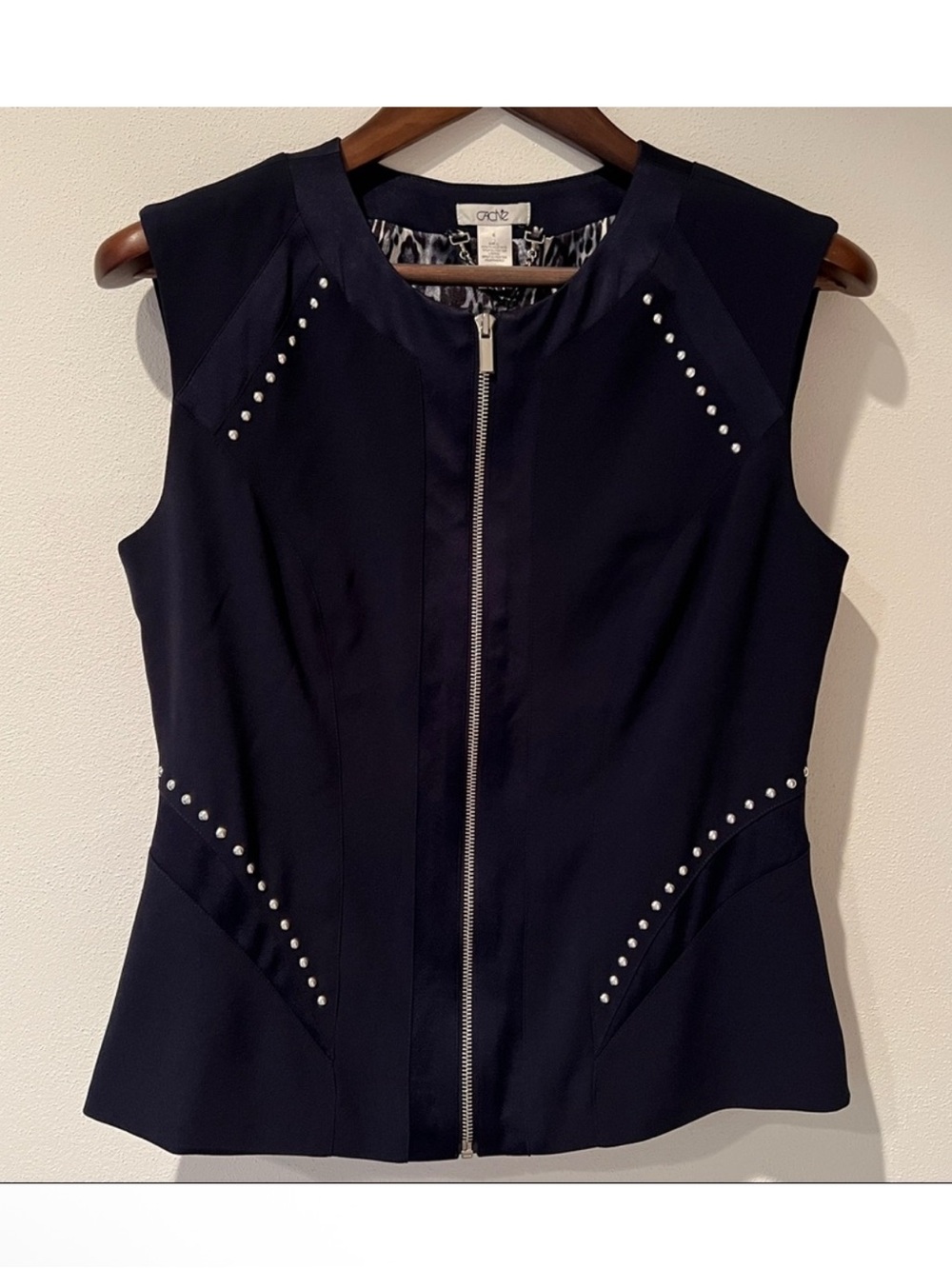 Cache Studded Zip-Front Vest in Blue Like New